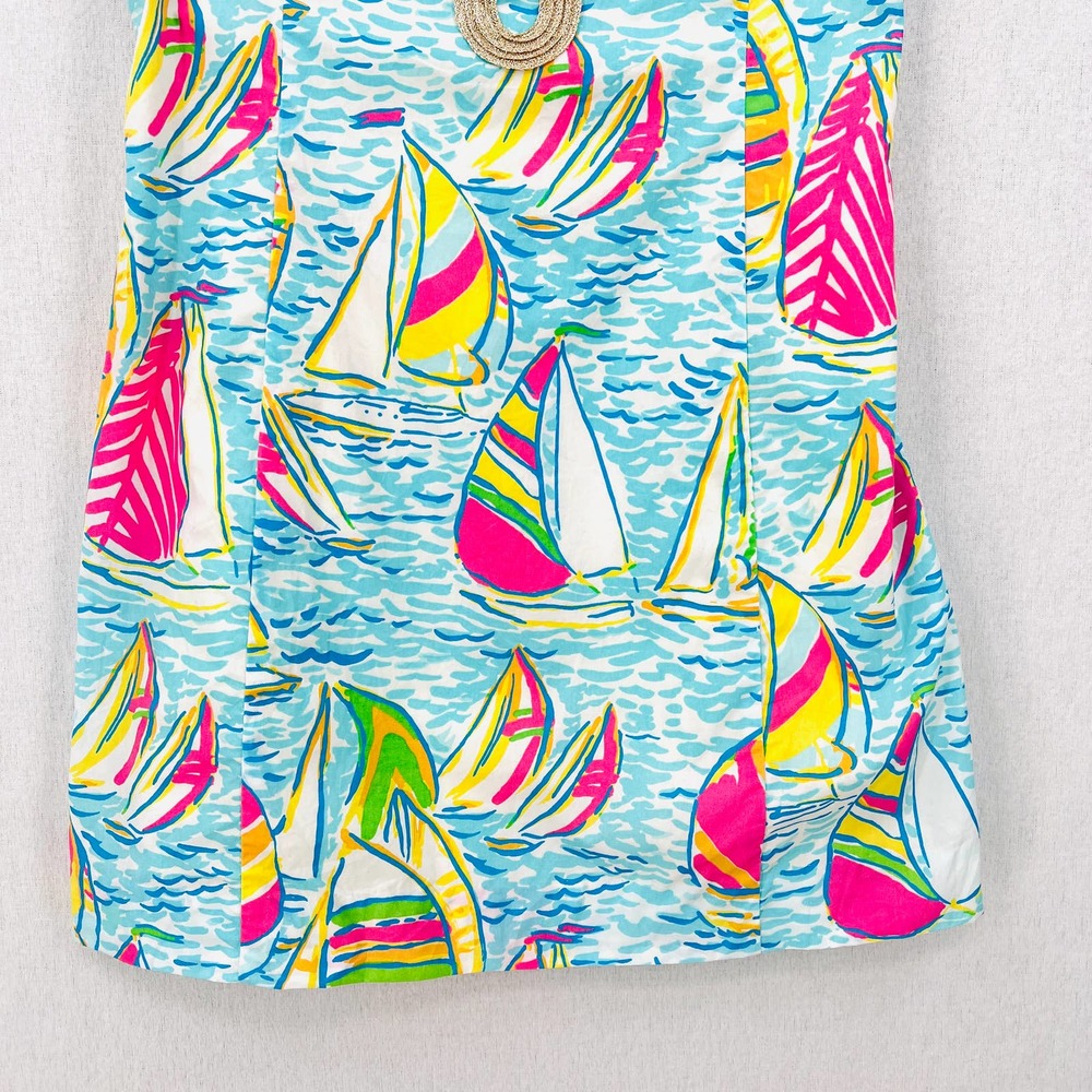 LILLY PULITZER Janice Shift Dress Womens 4 Blue Pink You Gotta Regatta Sailboat - Picture 5 of 14